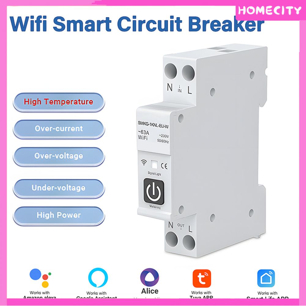 [พร้อม] Tuya Wifi เบรกเกอร์อัจฉริยะพร้อมการวัดแสง 1p 63a Rail Din สำหรับบ้านอัจฉริยะ รีโมทคอนโทรลไร้สาย สวิตช์ทำงานร่วมกับ Alexa Google Home Yandex