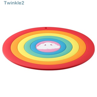 Twinkle แผ่นรองแก้ว ซิลิโคน กันลื่น กันความร้อน ทําความสะอาดง่าย สีรุ้ง สําหรับตกแต่งบ้าน ห้องครัว