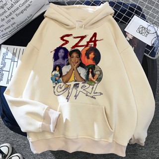 Sza เสื้อกันหนาว ผ้าฟลีซ มีฮู้ด ลายกราฟฟิค แนวสตรีท สําหรับผู้หญิง y2k