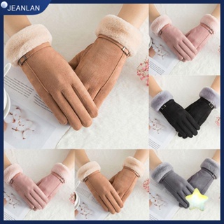 Jeanlan ถุงมือขับรถสกี ผ้ากํามะหยี่ แบบหนา สีแคนดี้ แฟชั่น