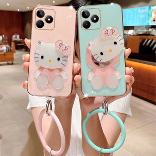 เคสโทรศัพท์Realme C51 C53 C55 2023มือถือ ซิลิโคนนิ่ม พร้อมกระจกแต่งหน้า และสายคล้อง หรูหรา สําหรับ เคส Realme C51 4G