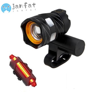 Janfat T6 ไฟหน้าจักรยาน LED ชาร์จ USB กันน้ํา หมุนได้ 360 องศา ปรับซูมได้ สําหรับจักรยานเสือภูเขา