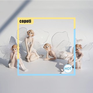 Copoti รูปปั้นนางฟ้า ดอกไม้เรซิ่น ขนนกสีขาว สําหรับตกแต่งบ้าน