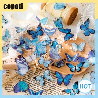 Copoti สติกเกอร์ ลายผีเสื้อ สีฟ้า สร้างสรรค์ DIY สําหรับติดตกแต่งสมุดทํามือ บ้าน 40 ชิ้น