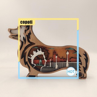 Copoti ฟิกเกอร์ไม้แกะสลัก รูปสุนัข 3D แฮนด์เมด สําหรับตกแต่งบ้าน สํานักงาน