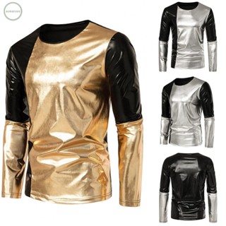 GORGEOUS~Mens Shirts Dating Holiday Long Sleeves Nightclub Shiny O-Neck Outdoor