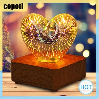 Copoti โคมไฟ ฐานไม้เนื้อแข็ง รูปหัวใจ เสียบ USB สําหรับบ้าน