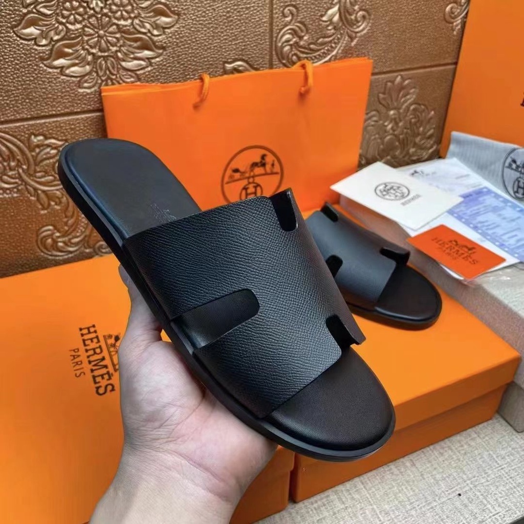 Hermes รองเท้าแตะ หนังวัวแท้ กันลื่น สไตล์เกาหลี ยุโรป อเมริกา แนวสตรีท เหมาะกับฤดูร้อน สําหรับผู้ชาย 2023