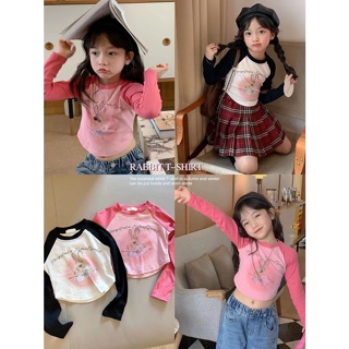 【Girl Tshirt】เสื้อยืดแขนยาวลําลอง ผ้าฝ้าย แบบบาง ทรงพิเศษ พิมพ์ลาย สไตล์เกาหลี สําหรับเด็กผู้หญิง (1-13 ปี)