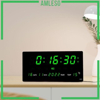 [Amleso] นาฬิกาปลุกดิจิทัล LED หน้าจอแสดงวันที่ อุณหภูมิ ขนาดใหญ่ สําหรับห้องนอน ผู้ใหญ่ วัยรุ่น สํานักงาน