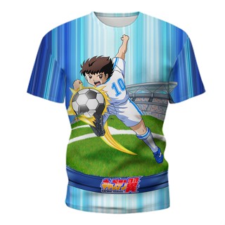 เสื้อยืดลําลอง แขนสั้น คอกลม พิมพ์ลายอนิเมะ Captain Tsubasa 3D แฟชั่นฮาราจูกุ สําหรับเด็กผู้ชาย ผู้หญิง