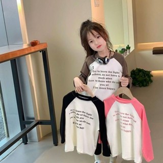 【Girl Tshirt】เสื้อแขนยาว ผ้าฝ้าย พิมพ์ลาย Raglan แฟชั่นสําหรับเด็กผู้หญิง และผู้ชาย (อายุ 2-12 ปี)