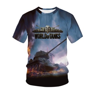 Kawaii เสื้อยืดลําลอง แขนสั้น คอกลม พิมพ์ลายอนิเมะ World of Tanks 3D ทรงหลวม แฟชั่นฤดูร้อน สําหรับเด็กผู้ชาย ผู้หญิง