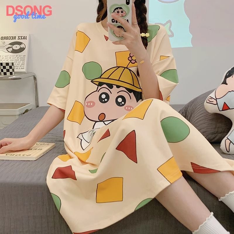 [ชินจัง] ชุดนอนแขนสั้นทรงหลวม ลายการ์ตูนน่ารัก ฤดูร้อน 1-150 กก. พิเศษ Shopee