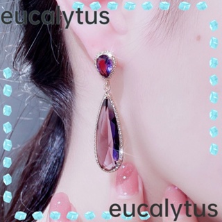 Eucalytus1 ต่างหูคริสตัล เพทาย รูปหยดน้ํา ขนาดใหญ่ น้ําหนักเบา สีม่วง เครื่องประดับแฟชั่น ของขวัญแต่งงาน