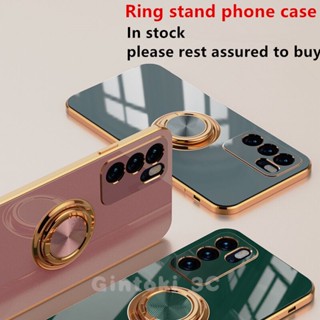 เคสโทรศัพท์มือถือ แบบนิ่ม ชุบทอง 360 องศา พร้อมแหวนแม่เหล็กในตัว และขาตั้ง สําหรับ OPPO Reno 6 5 4 Pro Find X2 X3 Pro 5G