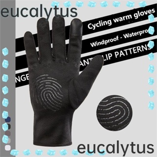 Eucalytus1 ถุงมือจักรยาน ถุงมือหน้าจอสัมผัส กันน้ํา กันลม สีพื้น แบบเต็มนิ้ว สําหรับฤดูหนาว