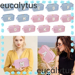 Eucalytus1 กระเป๋าเครื่องสําอาง ผ้าไนล่อน มีซิป ขนาดใหญ่ จุของได้เยอะ ลายทาง แฟชั่นสําหรับผู้หญิง