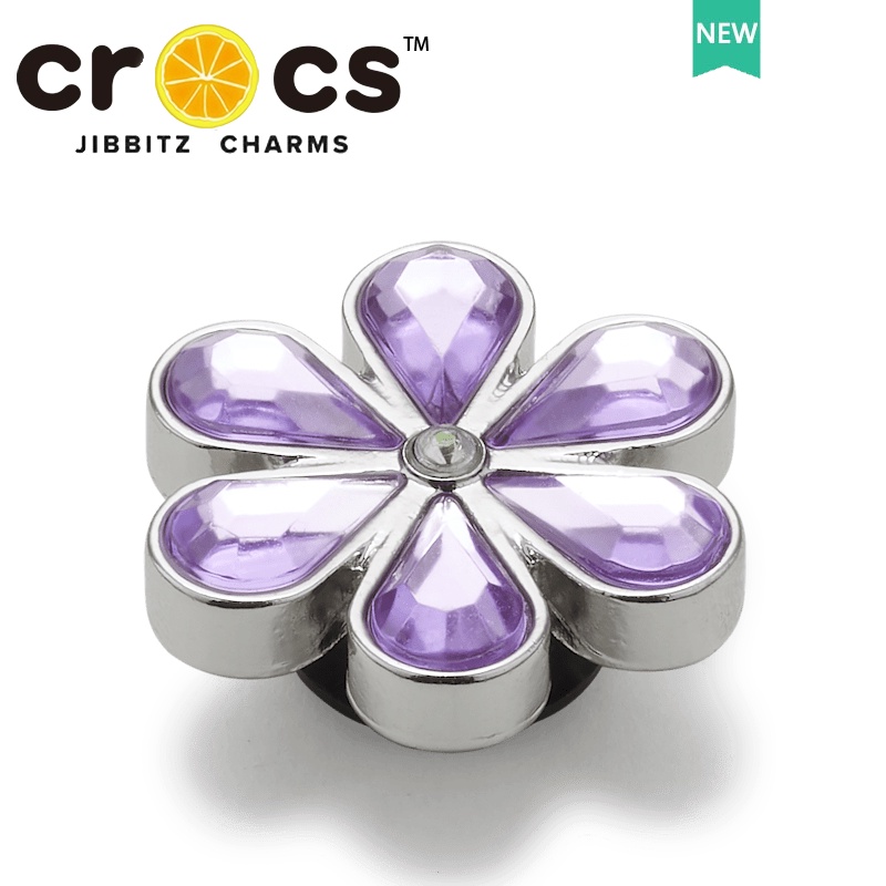 jibbitz crocs แท้ หัวเข็มขัดโลหะ รูปกลีบดอกไม้ สีม่วง คุณภาพสูง สําหรับตกแต่งรองเท้า crocs