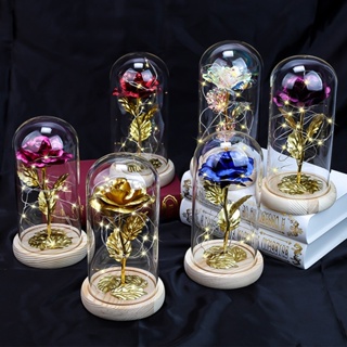 【shuanghong666】Flower LED Decor Romantic Rose Flower Exquisite Glass Cover LED Light Ornaments for Gift
