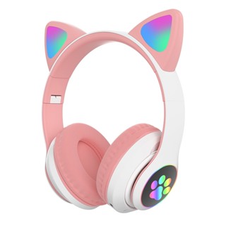 【shuanghong666】New Cat Ear Bluetooth Headset Colorful LED Headset Wireless Sports Bluetooth Headset Headset 5.0