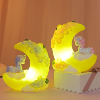 【shuanghong666】Cartoon Unicorn Design LED Night Light Lamp Home Desktop Decor Display Mold