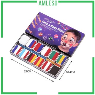 [Amleso] พาเลทสีเพ้นท์ร่างกาย 12 ช่อง สีสันสดใส สําหรับการแสดงบนเวที