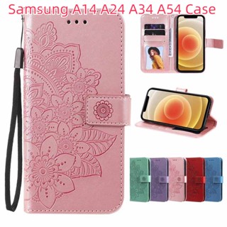 เคสโทรศัพท์หนัง แบบฝาพับ ลายนูน พร้อมช่องใส่บัตร ตั้งได้ สําหรับ Samsung Galaxy A54 A34 A24 A14 M54 A13 A53 A73 M34 A25 5G 4G Core