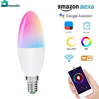 E14/E12 Smart Wifi LED Candle Bulb 6w RGB Color Dimmable Magic Light Bulb Timing Function รองรับการควบคุมด้วยเสียงทำงานร่วมกับ Alexa และ Google Assistant home