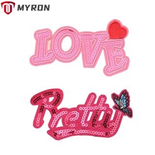 Myron แผ่นแพทช์ ปักเลื่อม ลายตัวอักษร "LOVE" 5.5x3 นิ้ว สีแดงกุหลาบ สําหรับเย็บติดหมวก 10 ชิ้น