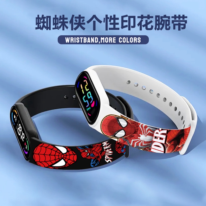 นาฬิกาข้อมืออิเล็กทรอนิกส์ พิมพ์ลายสไปเดอร์แมน มีไฟ LED สําหรับเด็ก