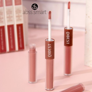 Qibest 2-in-1 Double Matte Lip Glaze แต่งหน้า Velvet Matte Waterproof Non-stick Cup Non-fading Lip Gloss TECH3