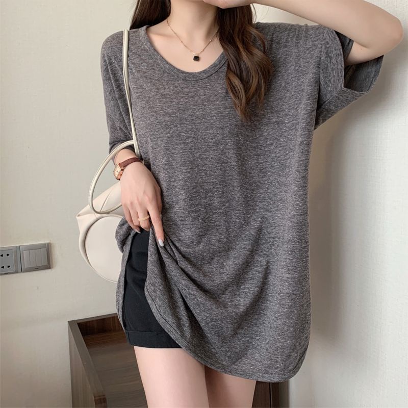 【Tshirt Oversize】เสื้อยืดแขนสั้น คอยู ทรงหลวม ขนาดใหญ่ 150 กก. สําหรับผู้หญิง