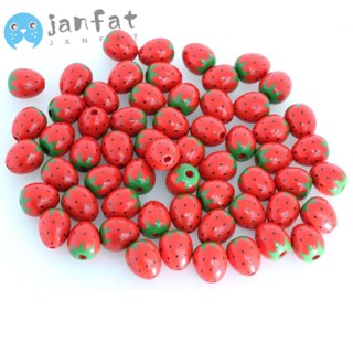 Janfat ลูกปัดไม้ ทรงกลม ลายสตรอเบอร์รี่ สีแดง สําหรับตกแต่งบ้าน ปาร์ตี้ 50 ชิ้น