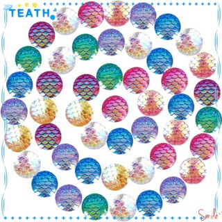 Teath เกล็ดปลานางเงือกเรซิ่น ทรงกลม 12 มม. 15 สี สําหรับสร้อยคอ