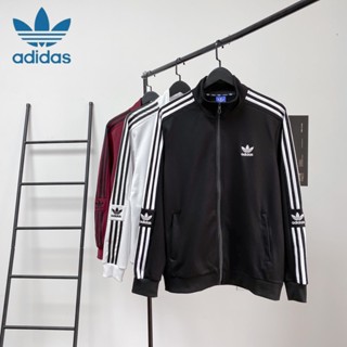 Adidas เสื้อแจ็กเก็ตเบสบอล ผ้าฝ้ายถัก 100% มีซิป ปักลายโลโก้ 320 กรัม สําหรับผู้ชาย และผู้หญิง