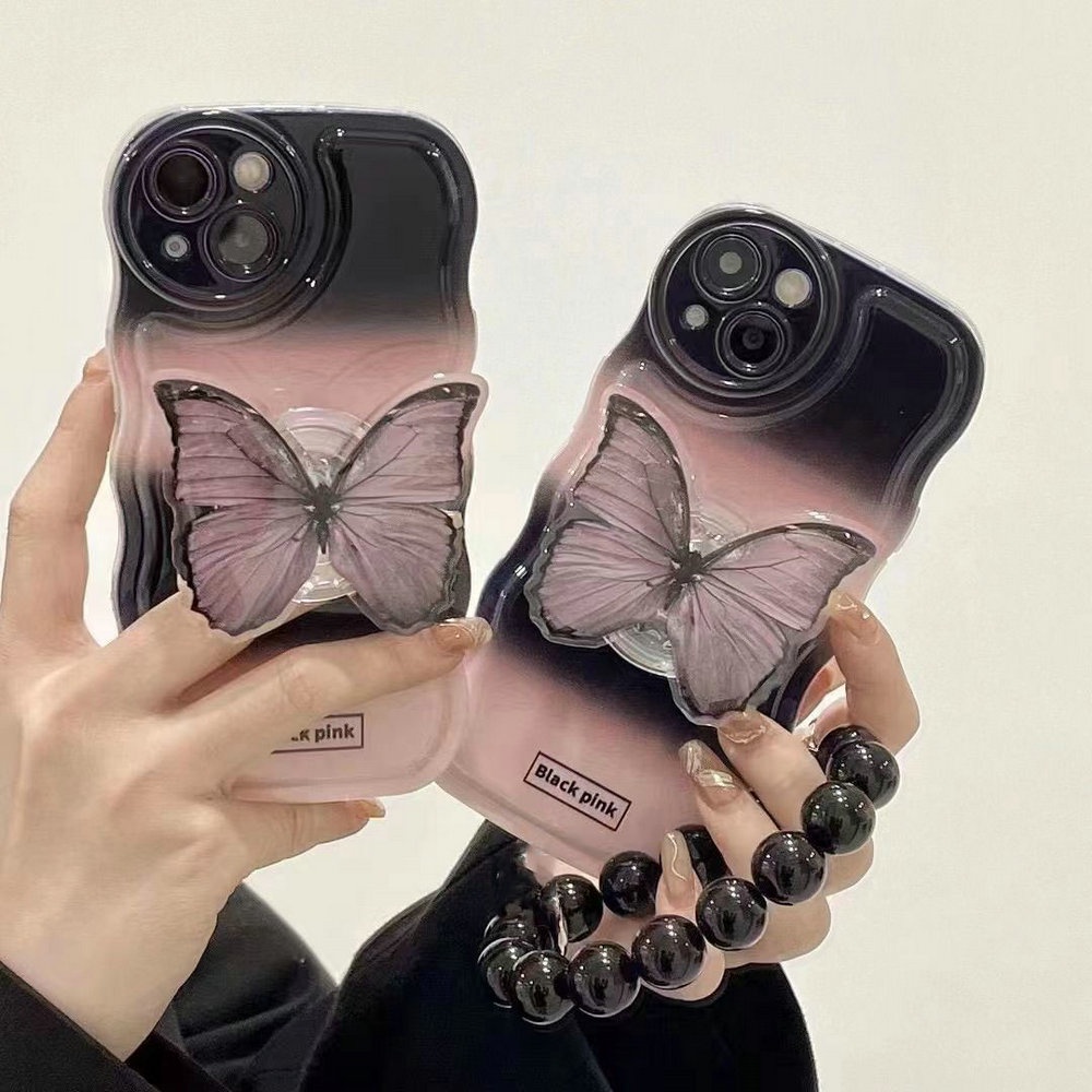BLD| เคส สำหรับ Xiaomi Poco M5S 13T Pro Redmi Note 4X 5 6 7 8 9 9s 10 11 10S 11S 12 9 Pro Max Soft Gradient Black Pink Butterfly Wave Edge Phone Case