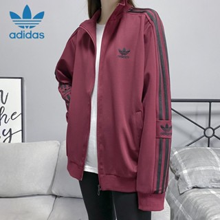 Adidas เสื้อแจ็กเก็ตเบสบอล ผ้าฝ้ายถัก 100% มีซิป ปักลายโลโก้ 320 กรัม สําหรับผู้ชาย และผู้หญิง