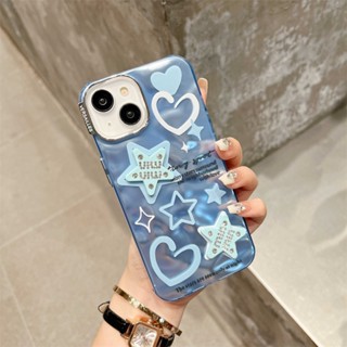 เคสโทรศัพท์มือถือนิ่ม ลายหัวใจ ประดับเพชร กลิตเตอร์ สีฟ้า หรูหรา สําหรับ iPhone 11 12 13 14 12 13 Pro Max