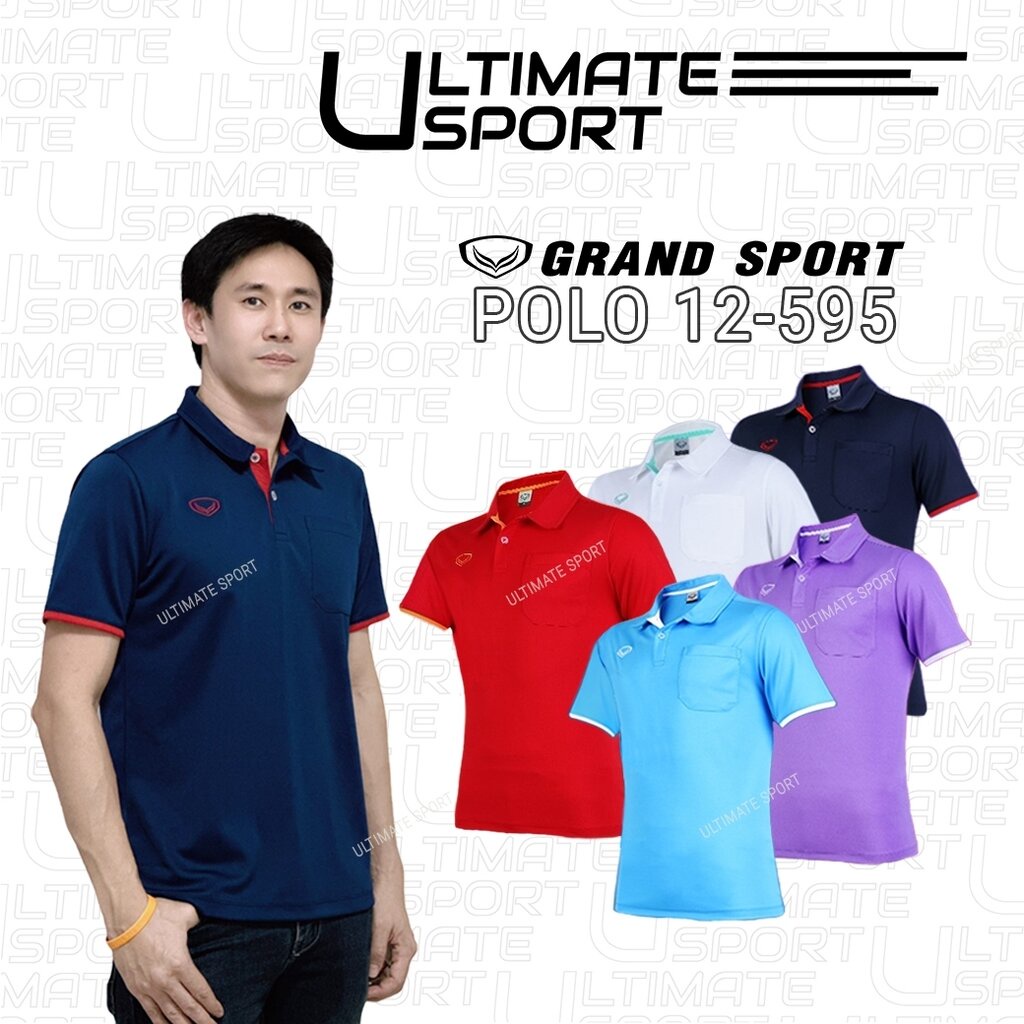 ใหม่!! GRAND SPORT เสื้อโปโลแกรนด์สปอร์ตผู้ชาย คอปก รุ่น 12-595 (012595) ใส่ทำงาน ใส่สบาย มีกระเป๋า กรมท่า/ฟ้า/ขาว/แด...