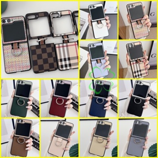 เคสโทรศัพท์มือถือหนัง PC แข็ง ผิวด้าน กันกระแทก พร้อมแหวนขาตั้ง แฟชั่น สําหรับ Samsung Galaxy Z Flip 5 Z Flip 4 Z Flip 3 Galaxy Z Flip 5 4 3