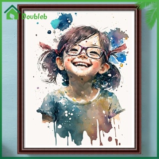 【Doub X ✮】ภาพวาดสีน้ํามัน ตามตัวเลข รูปเด็กผู้หญิงยิ้ม ขนาด 40x50 ซม. DIY ✮