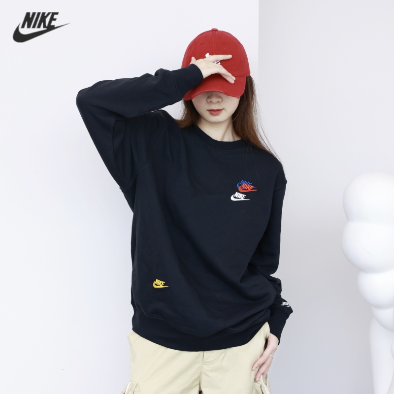 【พร้อมส่ง】ของแท้ 100% Nike เสื้อกันหนาว คอกลม แบบสวมหัว ปักลายโลโก้ หลายโลโก้ สําหรับผู้ชาย และผู้หญ