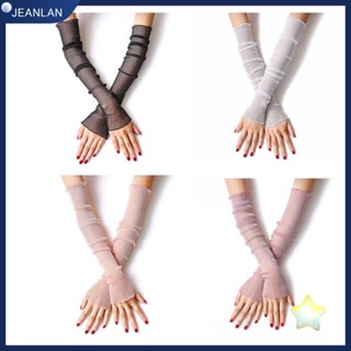 Jeanlan ถุงมือผ้าฝ้ายถัก กันแดด แต่งลูกไม้ มีสีดํา สีขาว สีชมพู สีม่วง สําหรับผู้หญิง ขับขี่จักรยาน 4 คู่