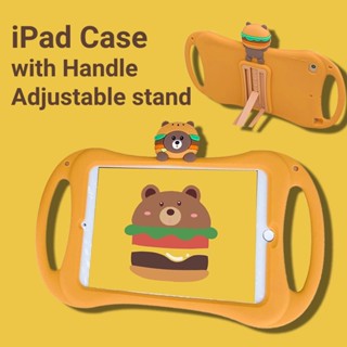 [Aimeidai] เคสแท็บเล็ต ลายหมีเบอร์เกอร์น่ารัก พร้อมที่จับ สําหรับ iPad 2 3 4 Mini Air Pro Series
