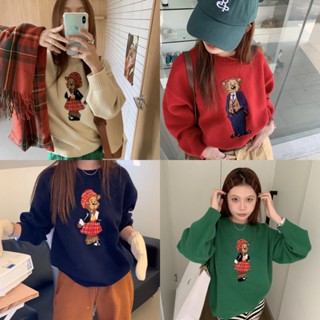 พร้อมส่ง 4 สี 🦌🌲☕️ Bear sweet sweater ไหมพรมแขนยาวทอลายการ์ตูนน่ารักมาก (38263)