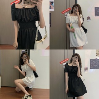 พร้อมส่ง 2 สี 🍅⛵️🩰 Taro dress เดรสคอเหลี่ยมแต่งจั๊มเอวสีพื้น (35878)