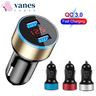 Vanes1 อะแดปเตอร์ชาร์จโวลต์มิเตอร์ USB LED คู่ พอร์ตคู่ 12V 24V 5V-3.1A QC 3.0 แบบพกพา สําหรับรถยนต์