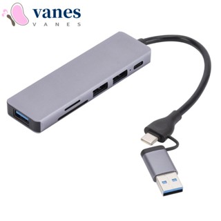 Vanes1 ฮับการ์ดรีดเดอร์ Type-c อเนกประสงค์ SD TF ติดตั้งง่าย PD 6-in-1 แยก USB สีเทา สําหรับคอมพิวเตอร์ เมาส์ โทรศัพท์มือถือ แท็บเล็ต