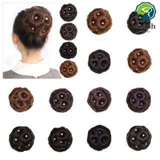 Ralph Nine flowers Chignon, Scrunchie Brown Crystal Synthetic Bun, Trendy Donut Bun Natural Hair Extension Curly Chignon Women